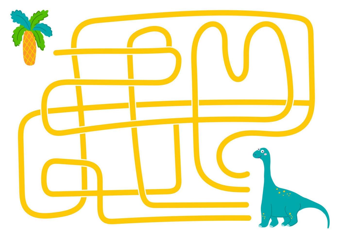 labirinto, aiuta il dinosauro erbivoro a trovare la strada giusta per la palma. ricerca logica per i bambini. illustrazione carina per libri per bambini, gioco educativo vettore