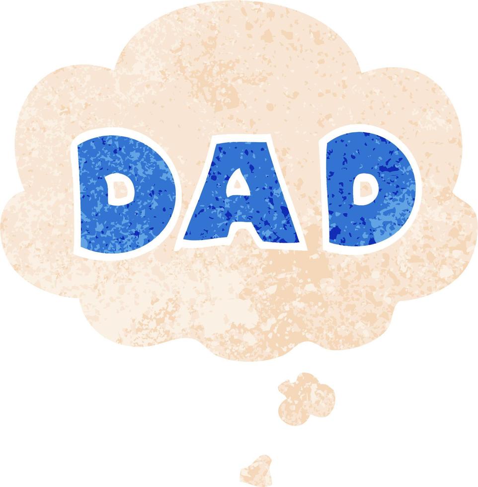 cartone animato parola papà e bolla di pensiero in stile retrò strutturato vettore