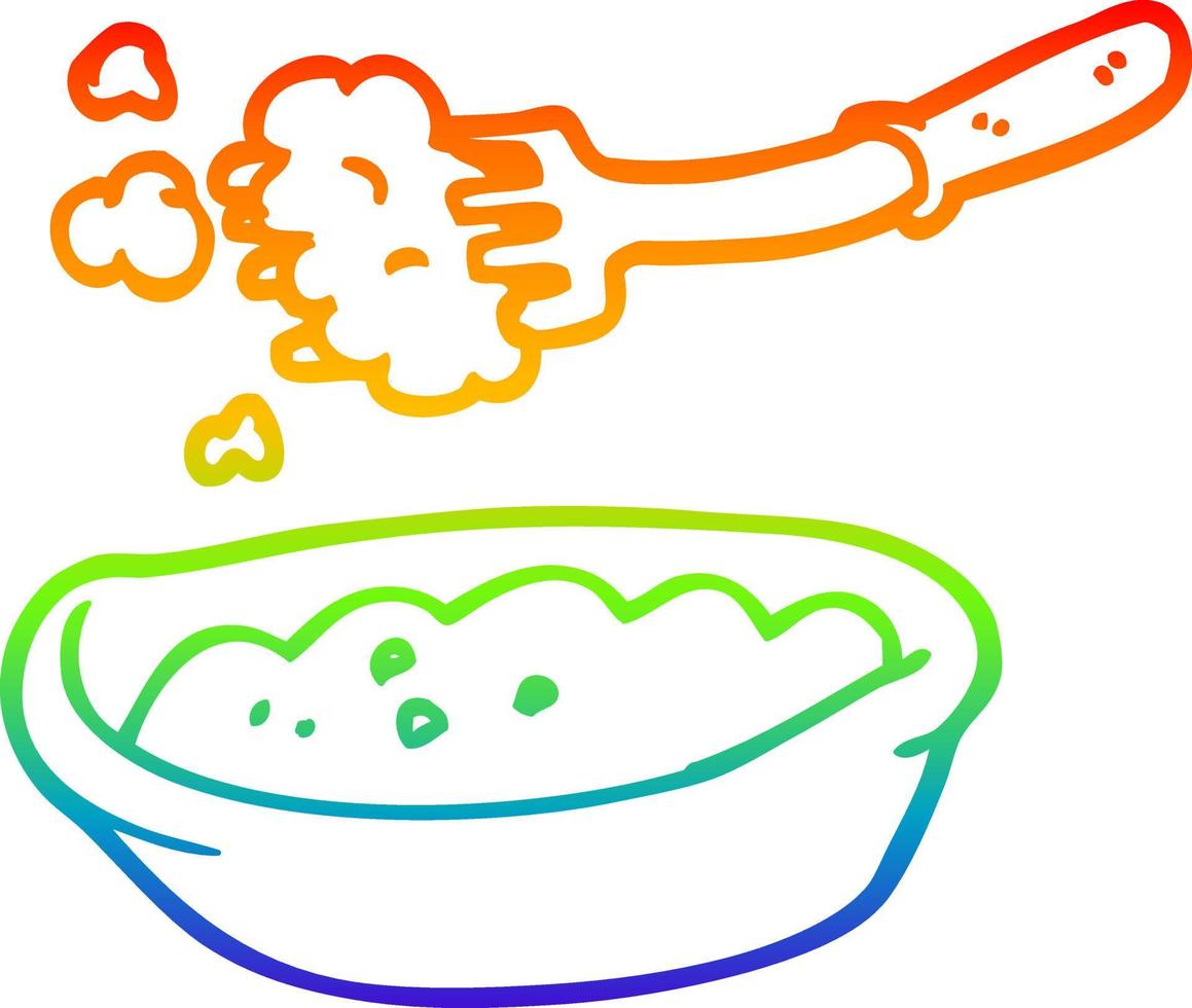 arcobaleno gradiente linea disegno cartone animato ciotola di cibo vettore