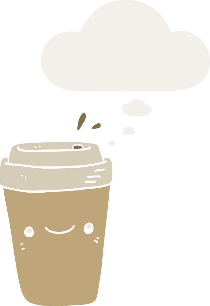 cartone animato caffè da asporto e bolla di pensiero in stile retrò vettore