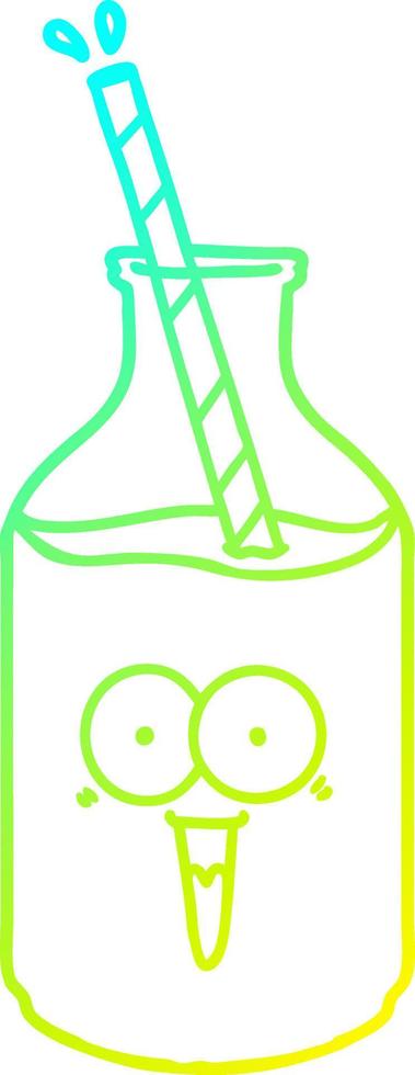 linea a gradiente freddo che disegna una bottiglia di latte in cartone felice con paglia vettore
