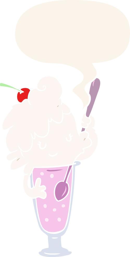 cartone animato gelato soda ragazza e fumetto in stile retrò vettore
