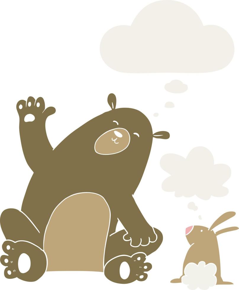 cartone animato orso e coniglio amici e bolla di pensiero in stile retrò vettore