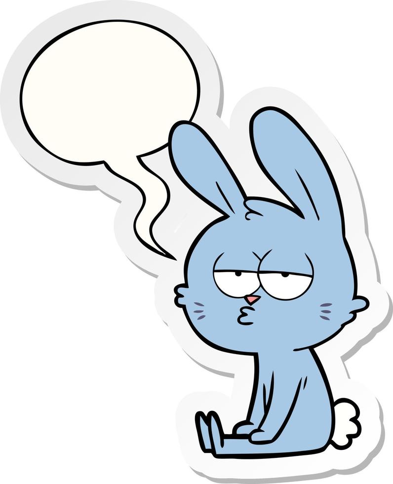 simpatico cartone animato coniglio e adesivo bolla vocale vettore