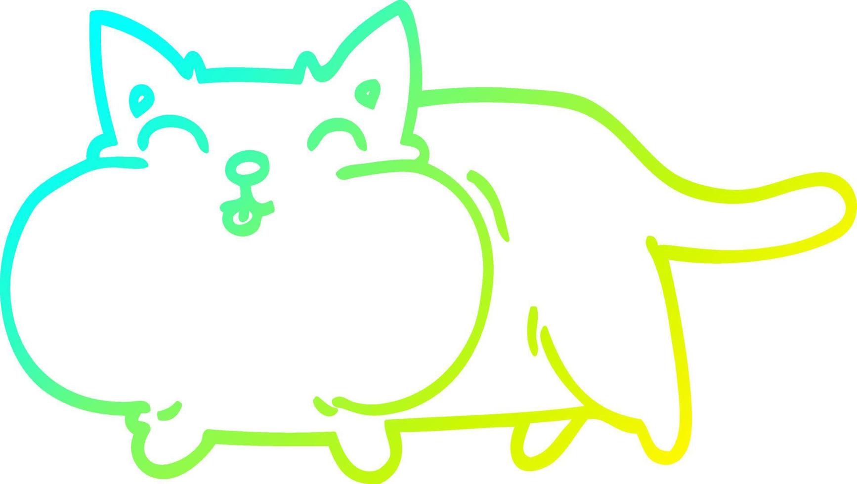 gatto felice del fumetto del disegno della linea a gradiente freddo vettore