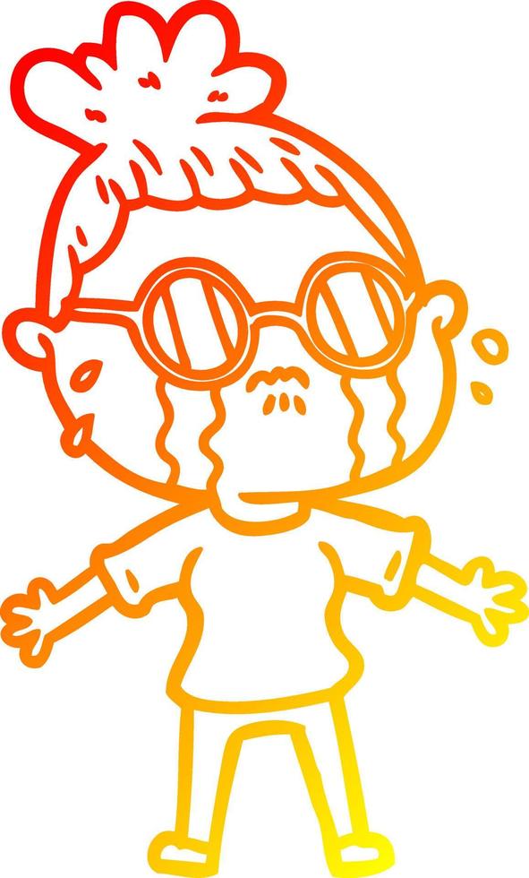 caldo gradiente disegno cartone animato donna che piange con gli occhiali vettore