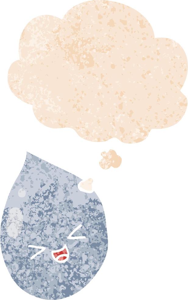 goccia di pioggia del fumetto e bolla di pensiero in stile strutturato retrò vettore