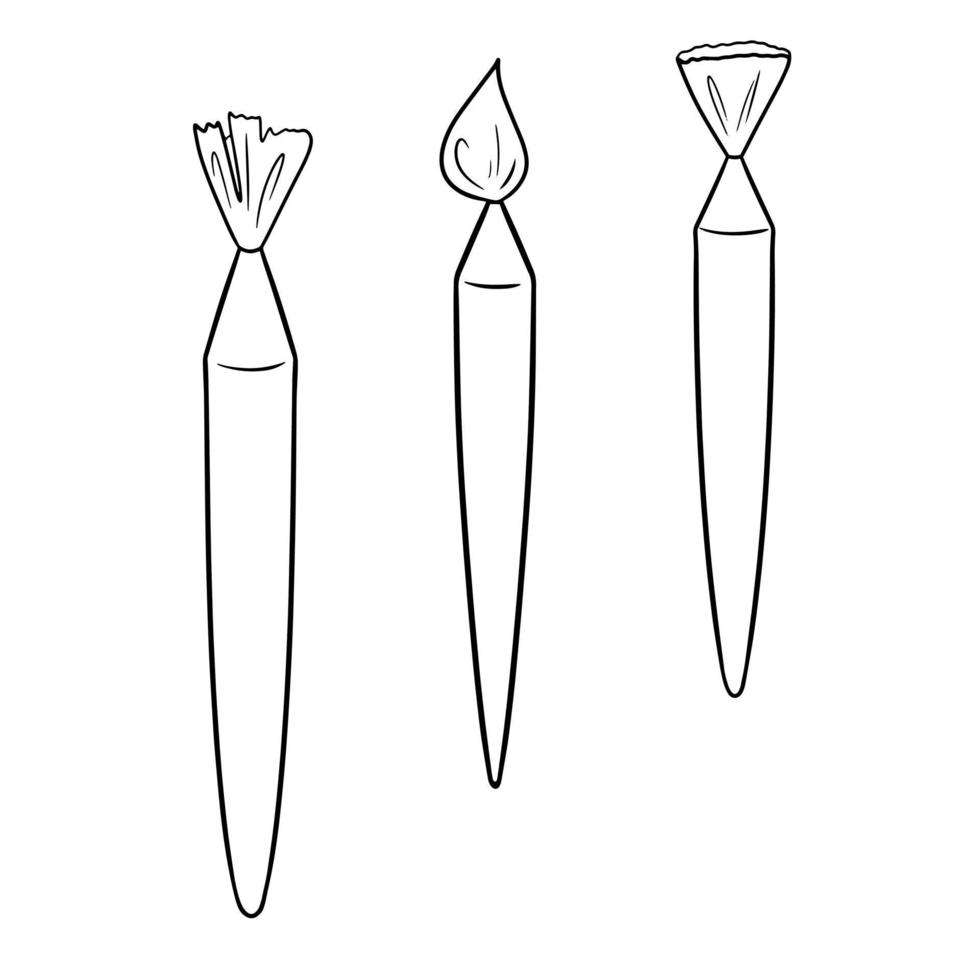 set monocromatico di vari pennelli per il disegno, illustrazione vettoriale in stile cartone animato su sfondo bianco