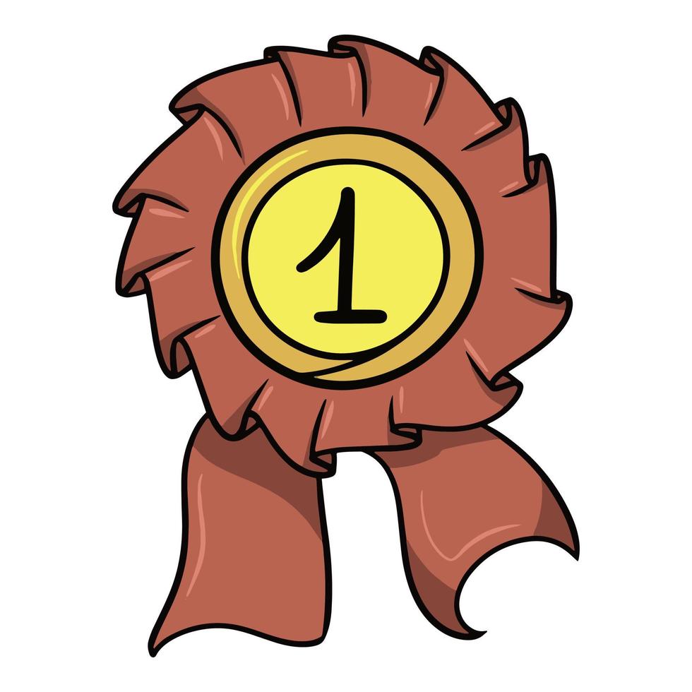 premio al vincitore con un nastro rosso, illustrazione vettoriale in stile cartone animato su sfondo bianco