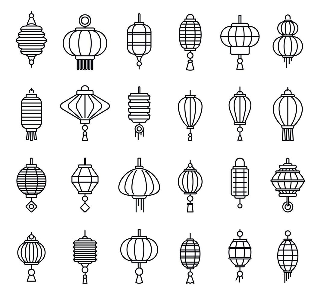 set di icone di lanterna cinese di strada, stile contorno vettore