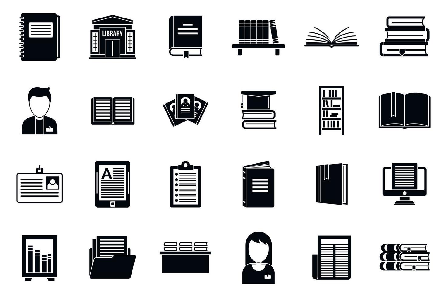 set di icone del libro della biblioteca, stile semplice vettore