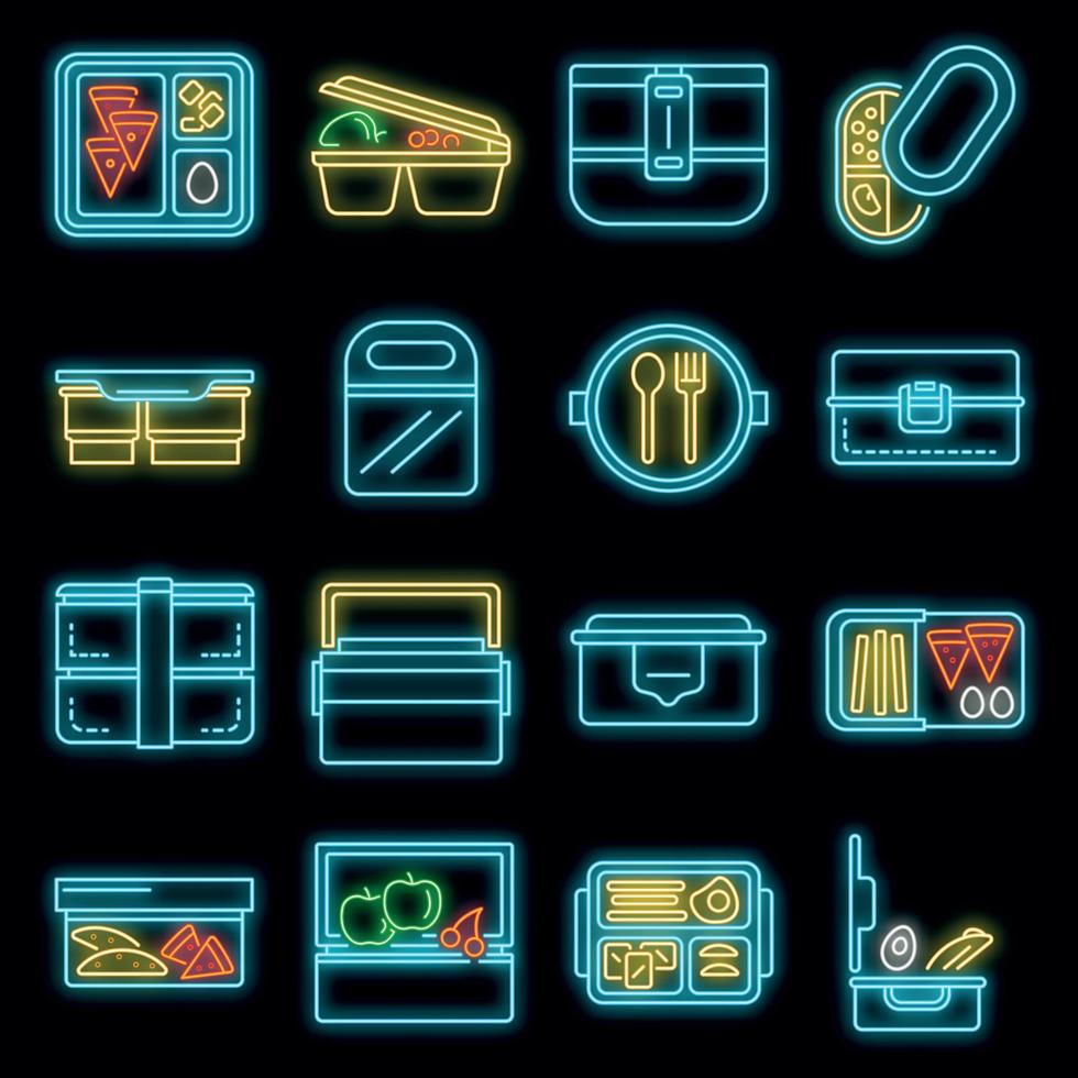 lunchbox icon set vettore neon