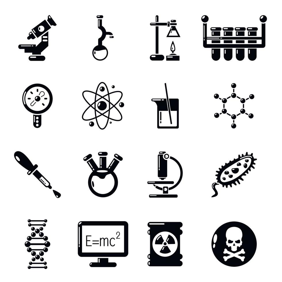 set di icone di laboratorio di chimica, stile semplice vettore