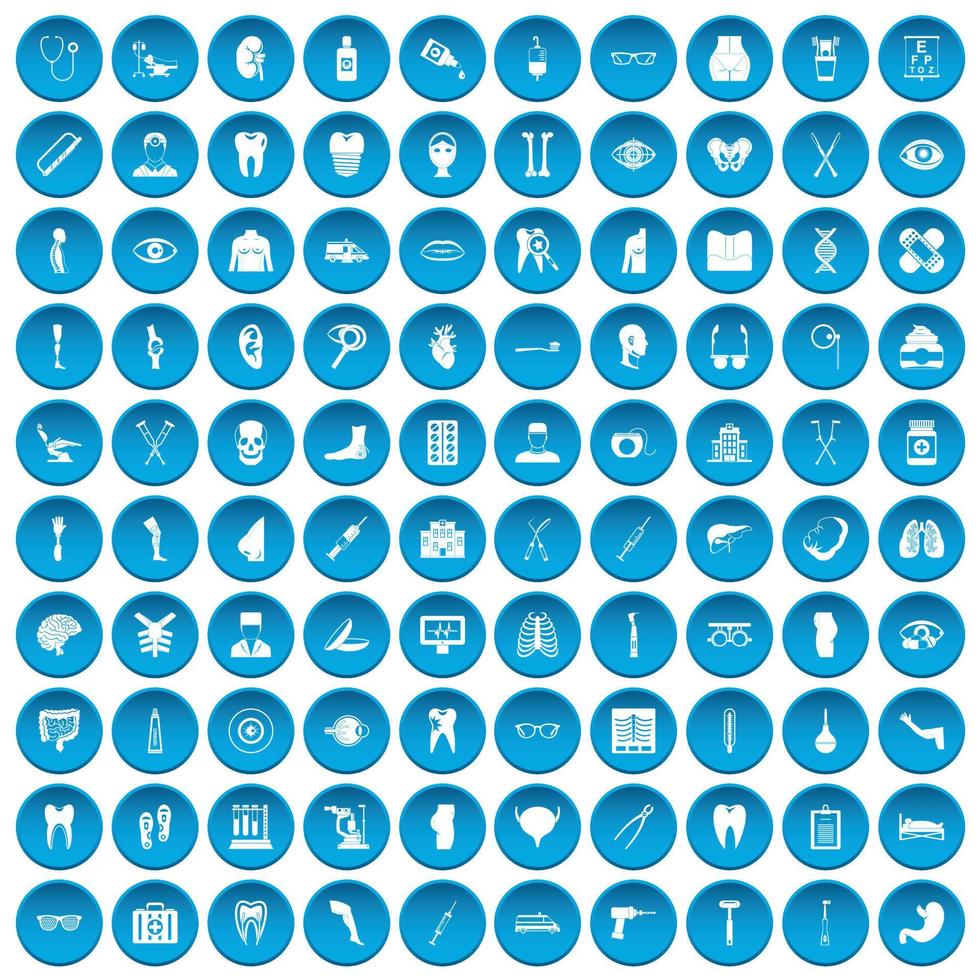 100 icone di medicina impostate in blu vettore