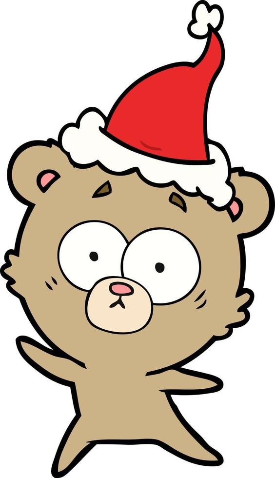 orso ansioso disegno a tratteggio di un cappello da Babbo Natale da portare vettore