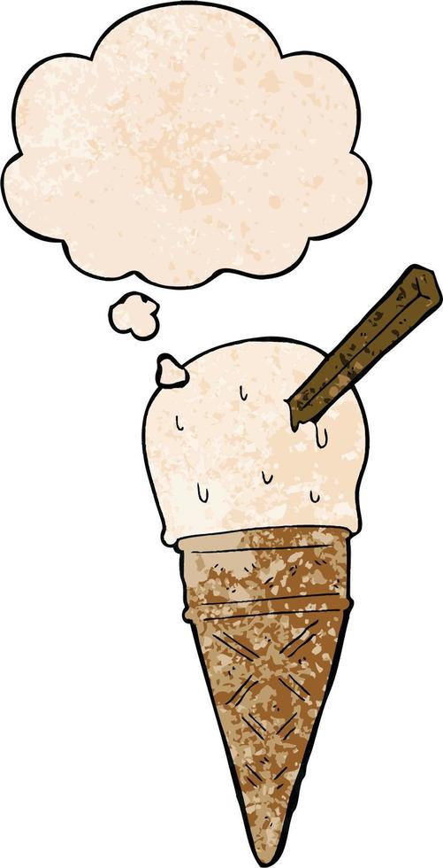 gelato del fumetto e bolla di pensiero nello stile del modello di struttura del grunge vettore