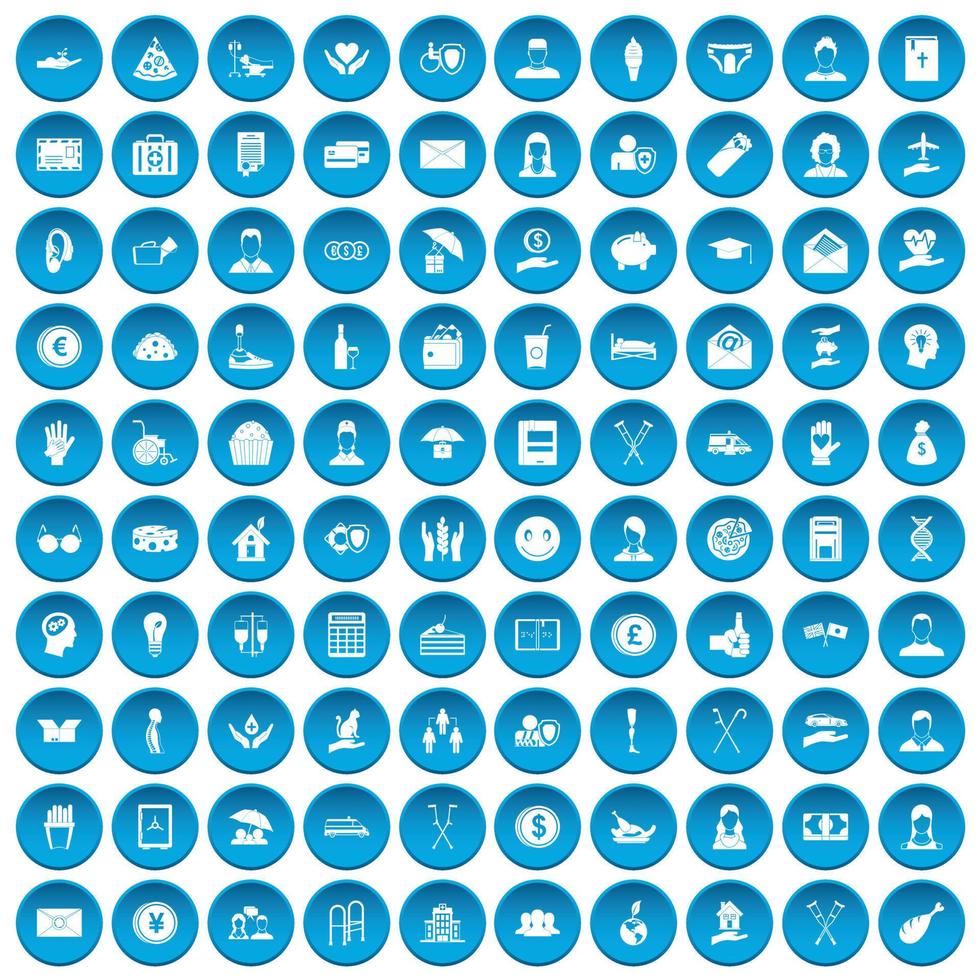 100 icone di filantropia impostate in blu vettore