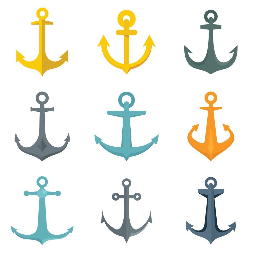 icone di ancoraggio impostate vettore piatto isolato