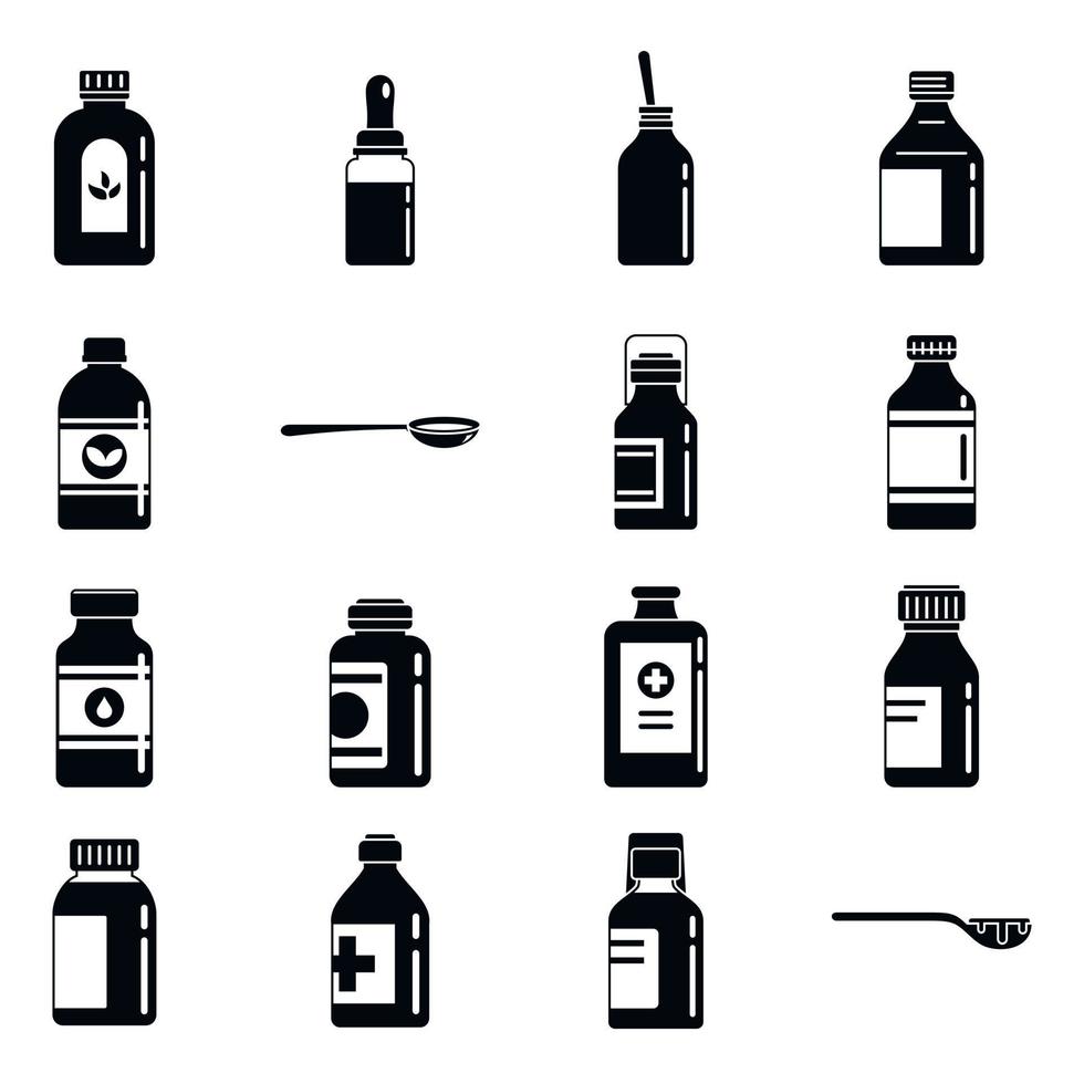 set di icone di dosaggio sciroppo per la tosse, stile semplice vettore
