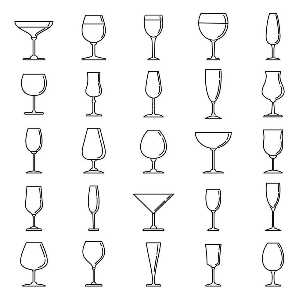 set di icone per bicchieri da vino per la casa, stile contorno vettore