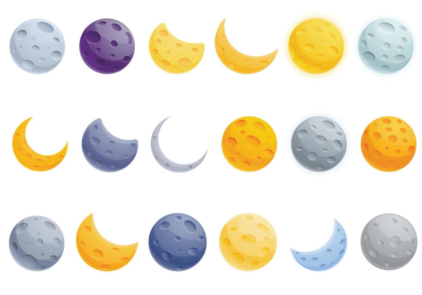 set di icone di luna, stile cartone animato vettore