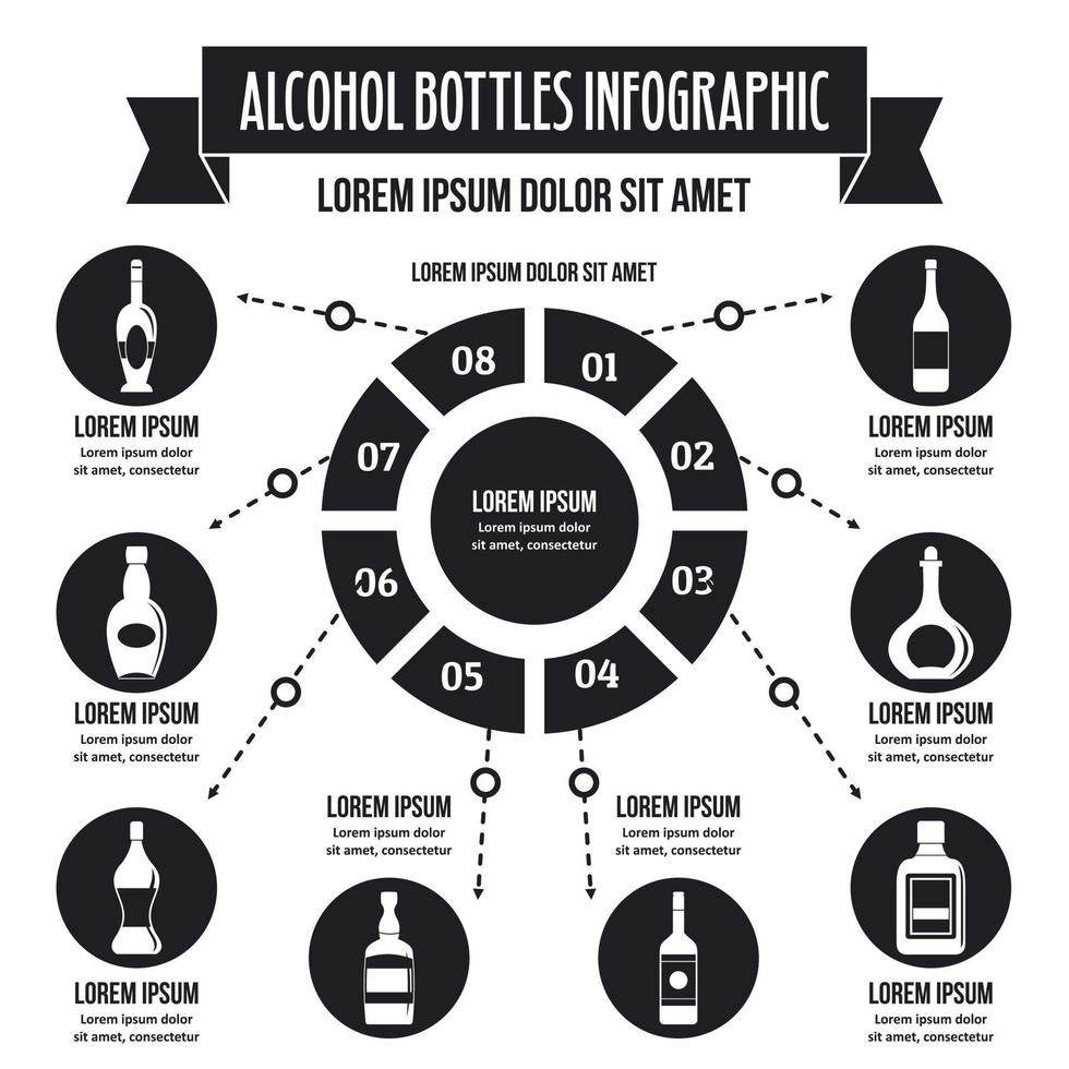 concetto di infografica bottiglie di alcol, stile semplice vettore
