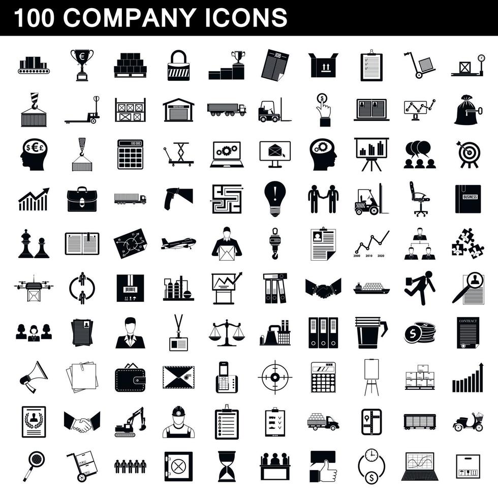 100 icone aziendali impostate, stile semplice vettore