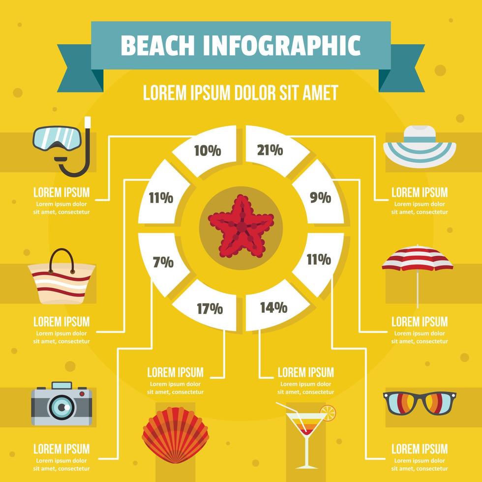 concetto di infografica spiaggia, stile piatto vettore