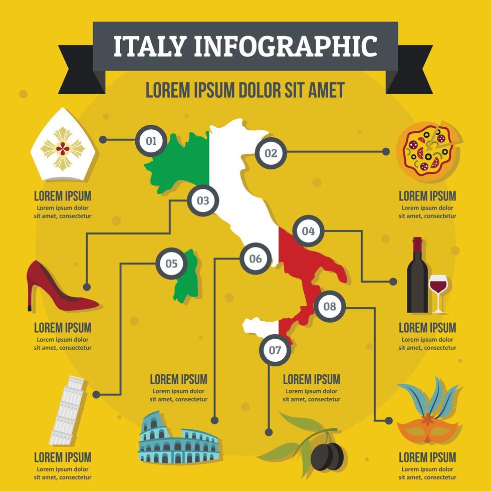 concetto di infografica italia, stile piatto vettore