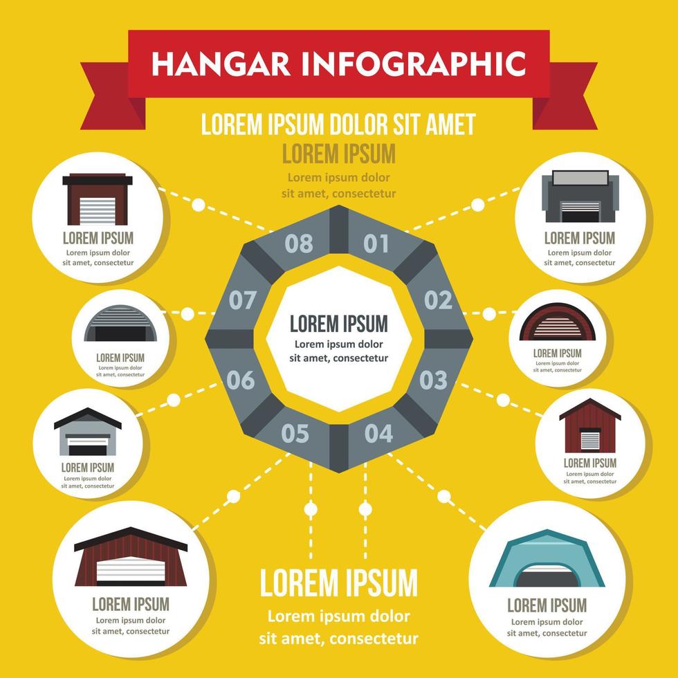 concetto di infografica hangar, stile piatto vettore