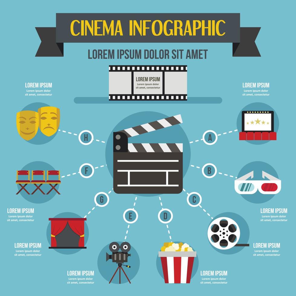 concetto di infografica cinematografica, stile piatto vettore