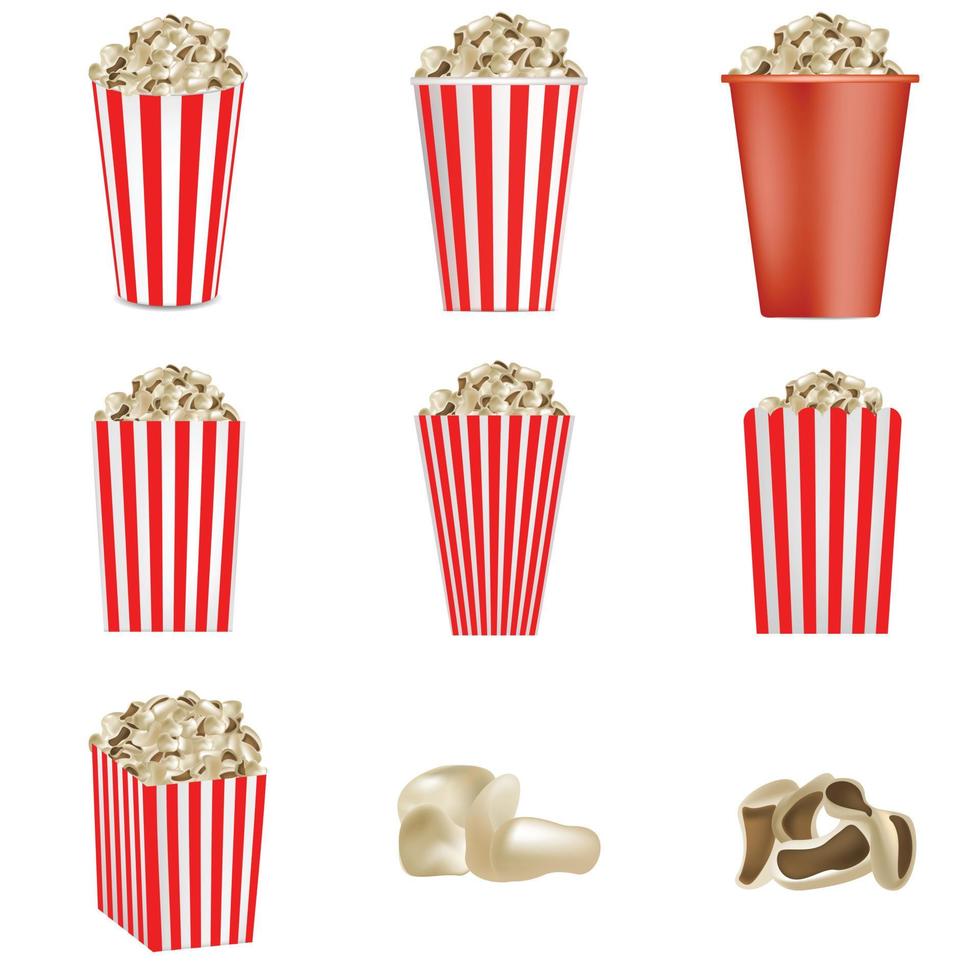 set di mockup per cinema popcorn, stile realistico vettore