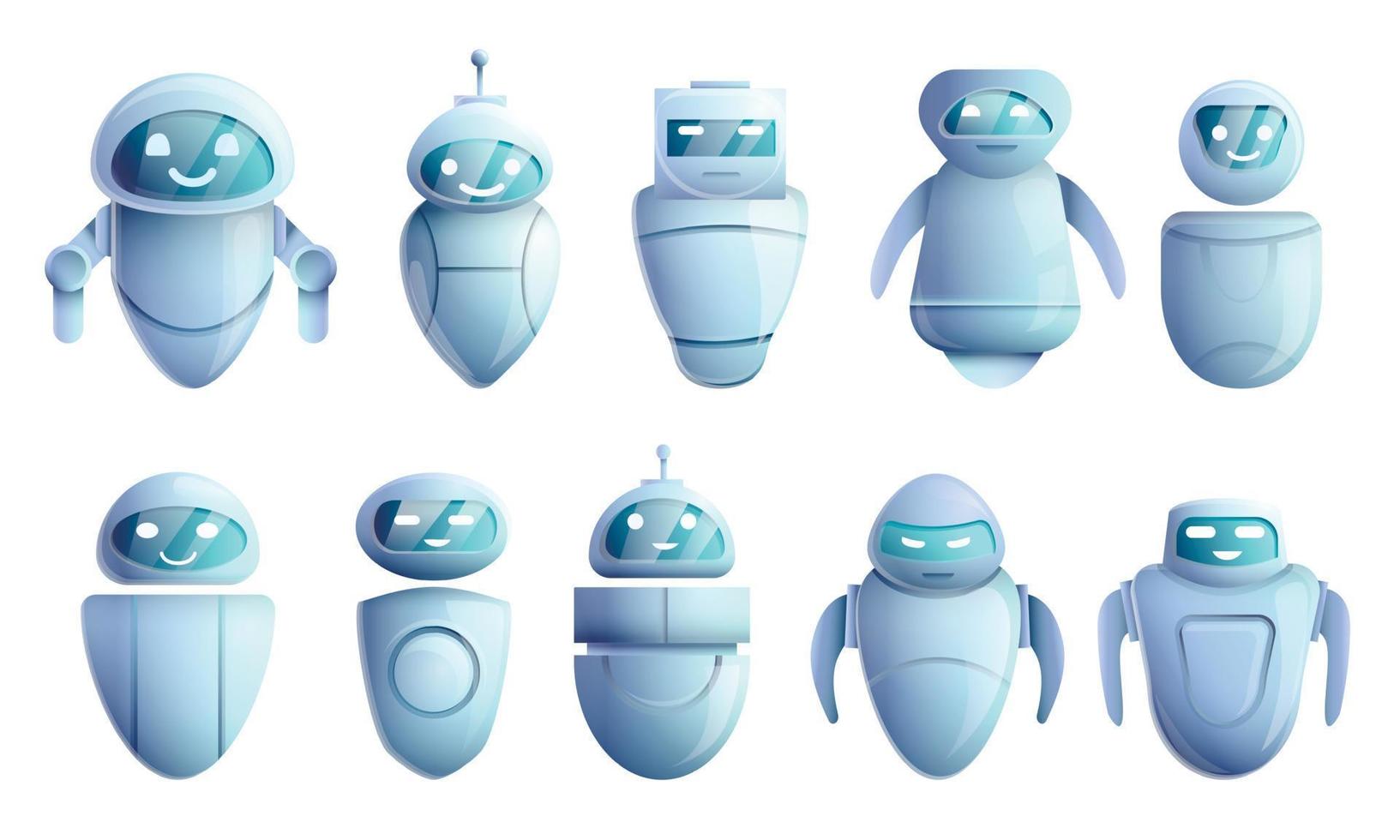 set di icone chatbot, stile cartone animato vettore