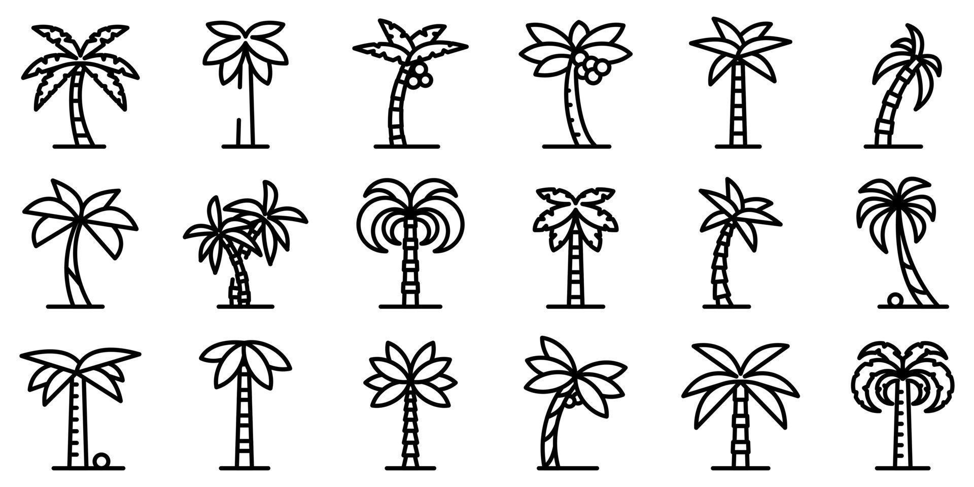 set di icone di palma, stile contorno vettore