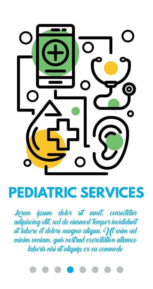 banner di servizi pediatrici, stile contorno vettore