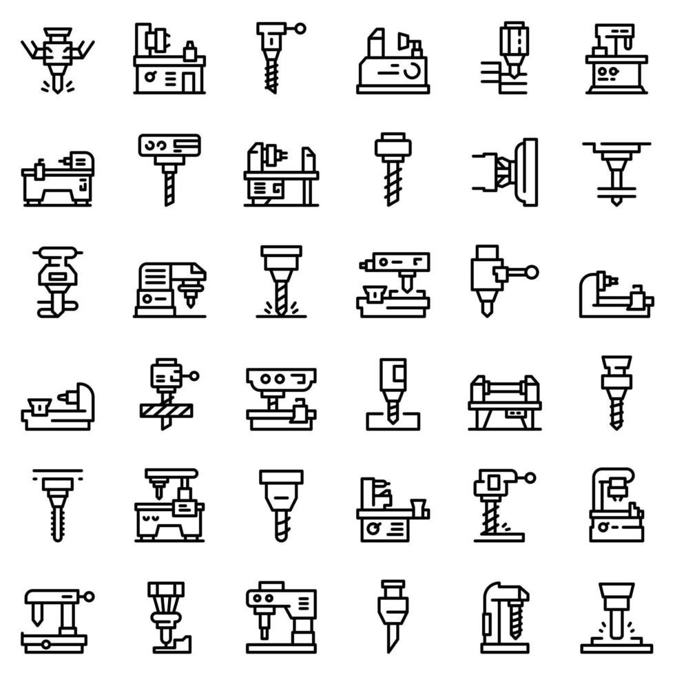 fresatrice set di icone, stile contorno vettore