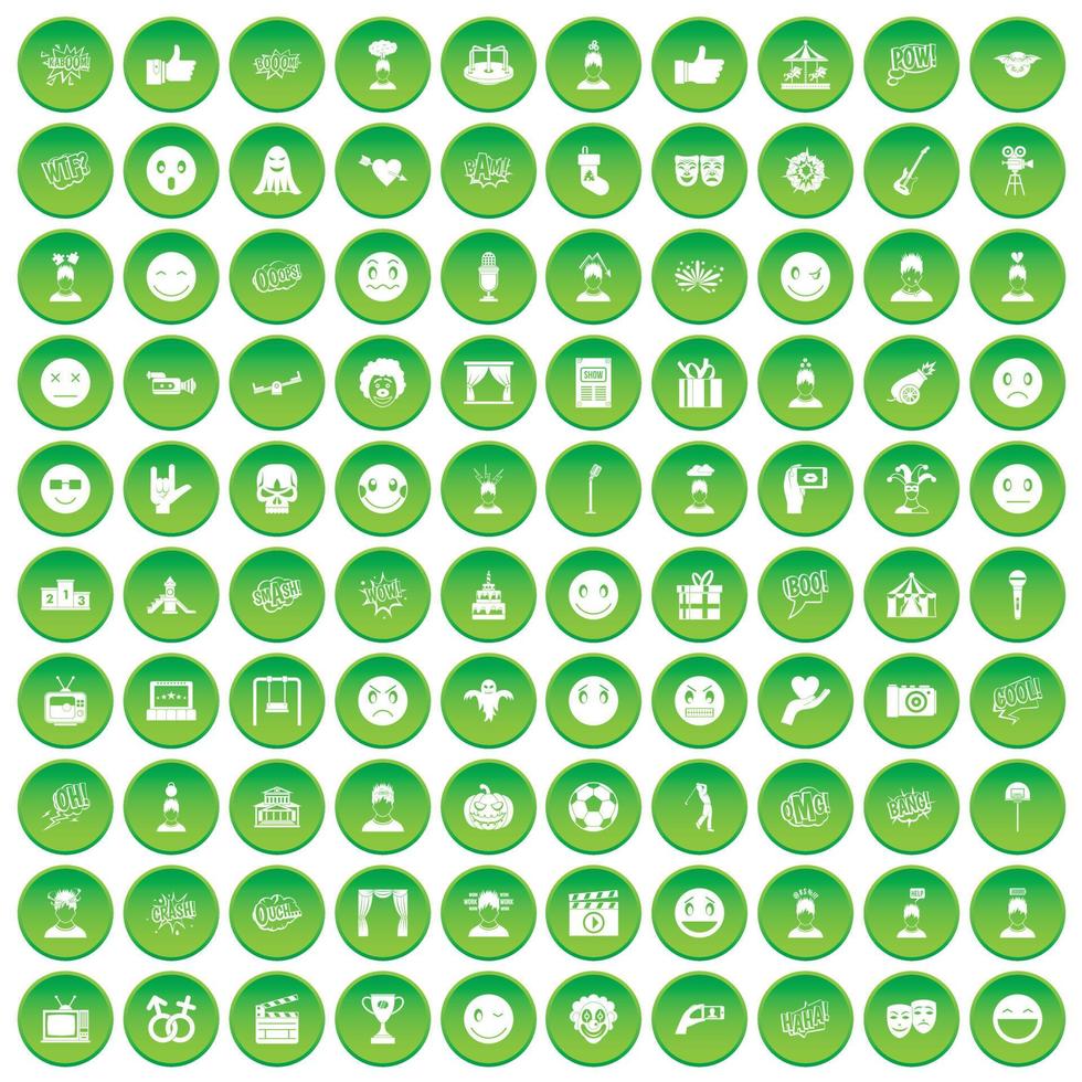 100 icone di emozione impostano il cerchio verde vettore