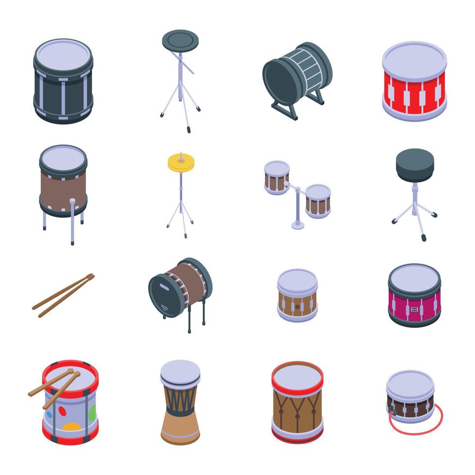 set di icone del tamburo, stile isometrico vettore