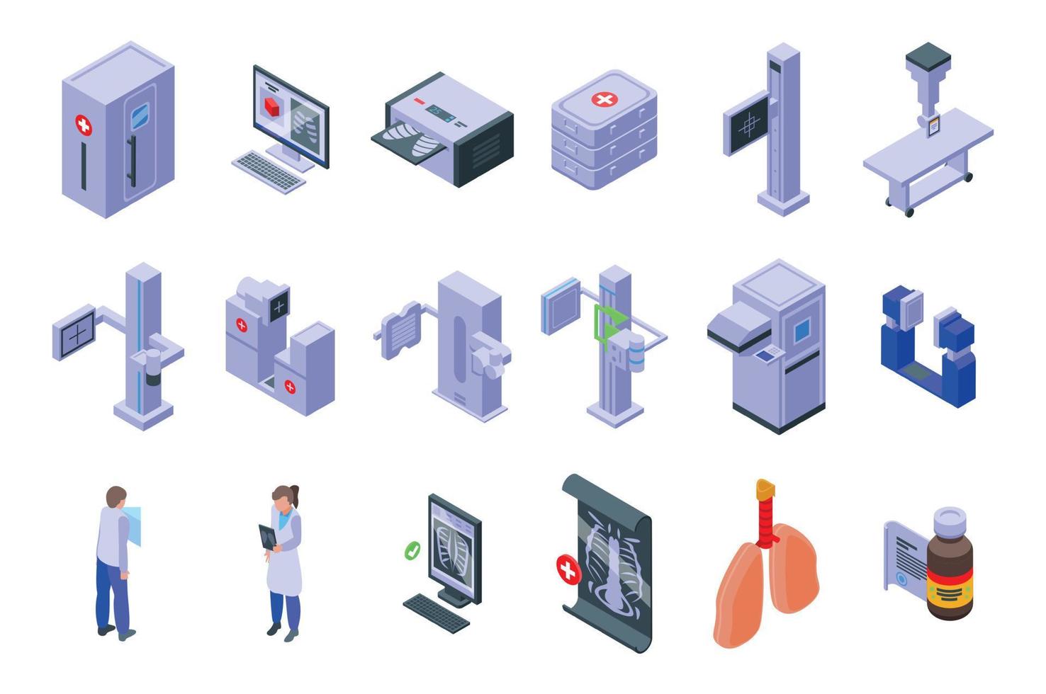 le icone di fluorografia impostano il vettore isometrico. polmone dell'uomo