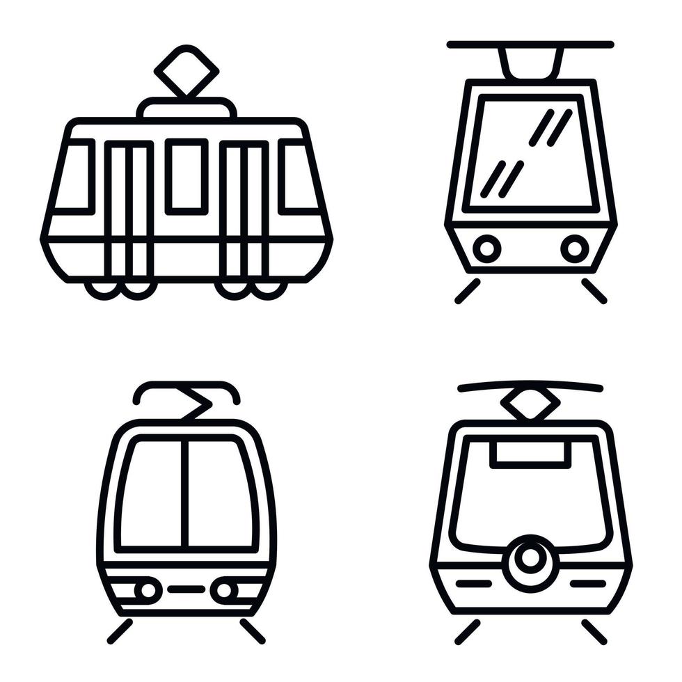 set di icone di tram auto, stile contorno vettore