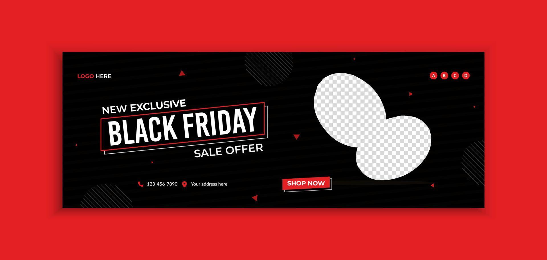 modello di post sui social media e banner web del black friday orizzontale vettore