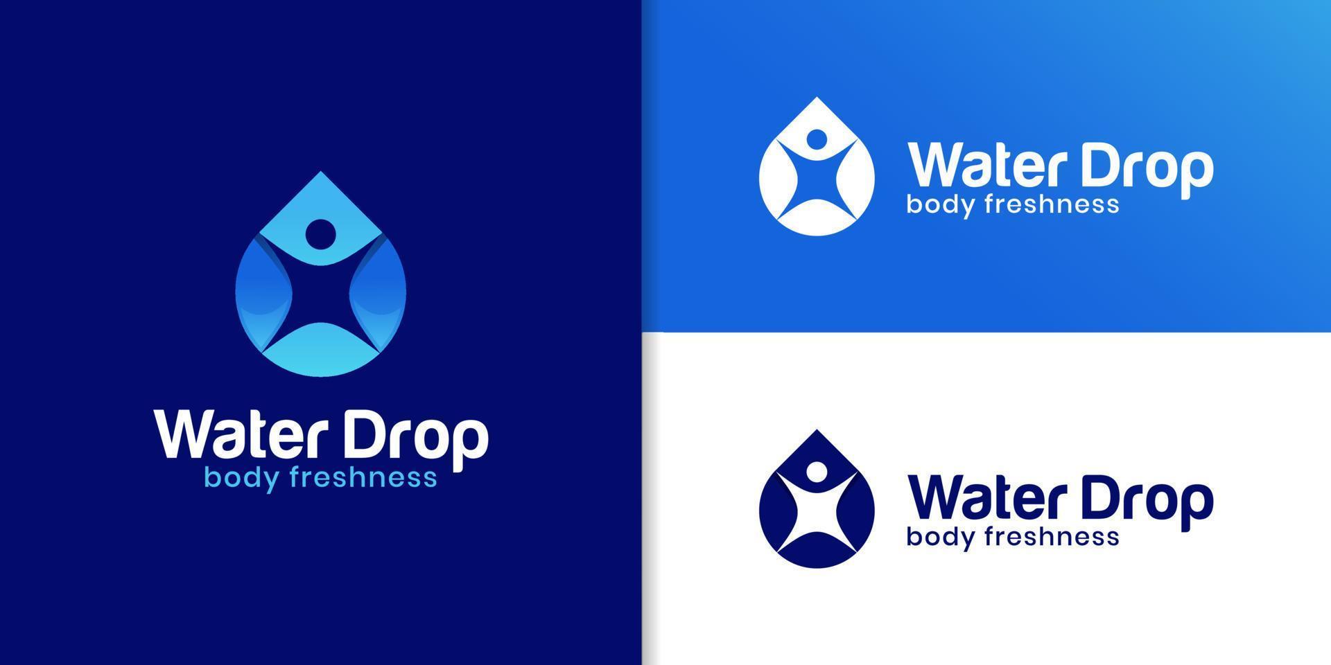 logo della goccia d'acqua per la salute dell'acqua minerale per la freschezza del corpo e il design del logo di uno stile di vita sano vettore