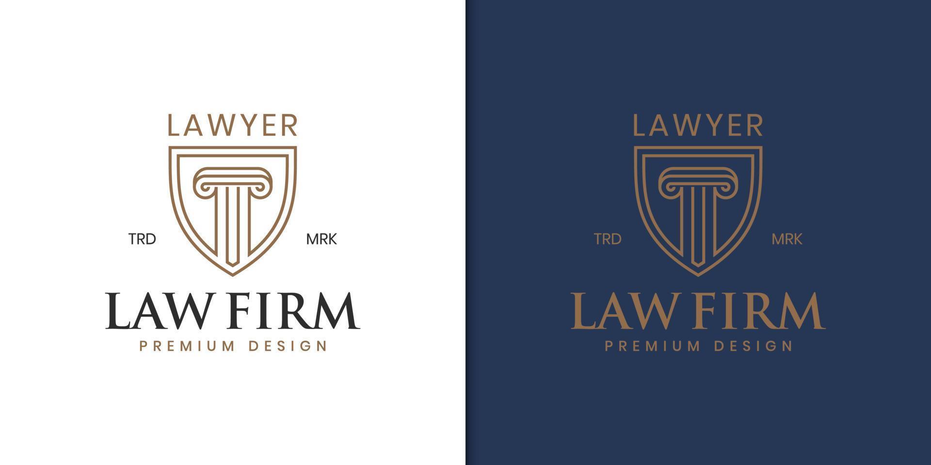 avvocato avvocato avvocato logo con scudo simbolo stile lineare per il logo dell'identità aziendale dello studio legale vettore