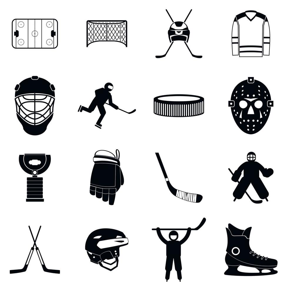 set di icone semplici nere di hockey vettore