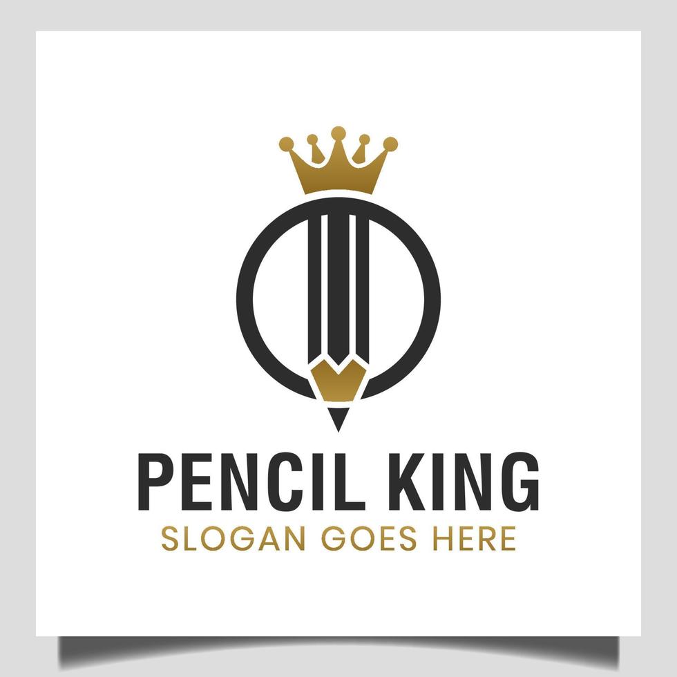 creatività del re con icona a forma di matita e corona per la scuola di istruzione, il college, il logo del designer creativo vettore