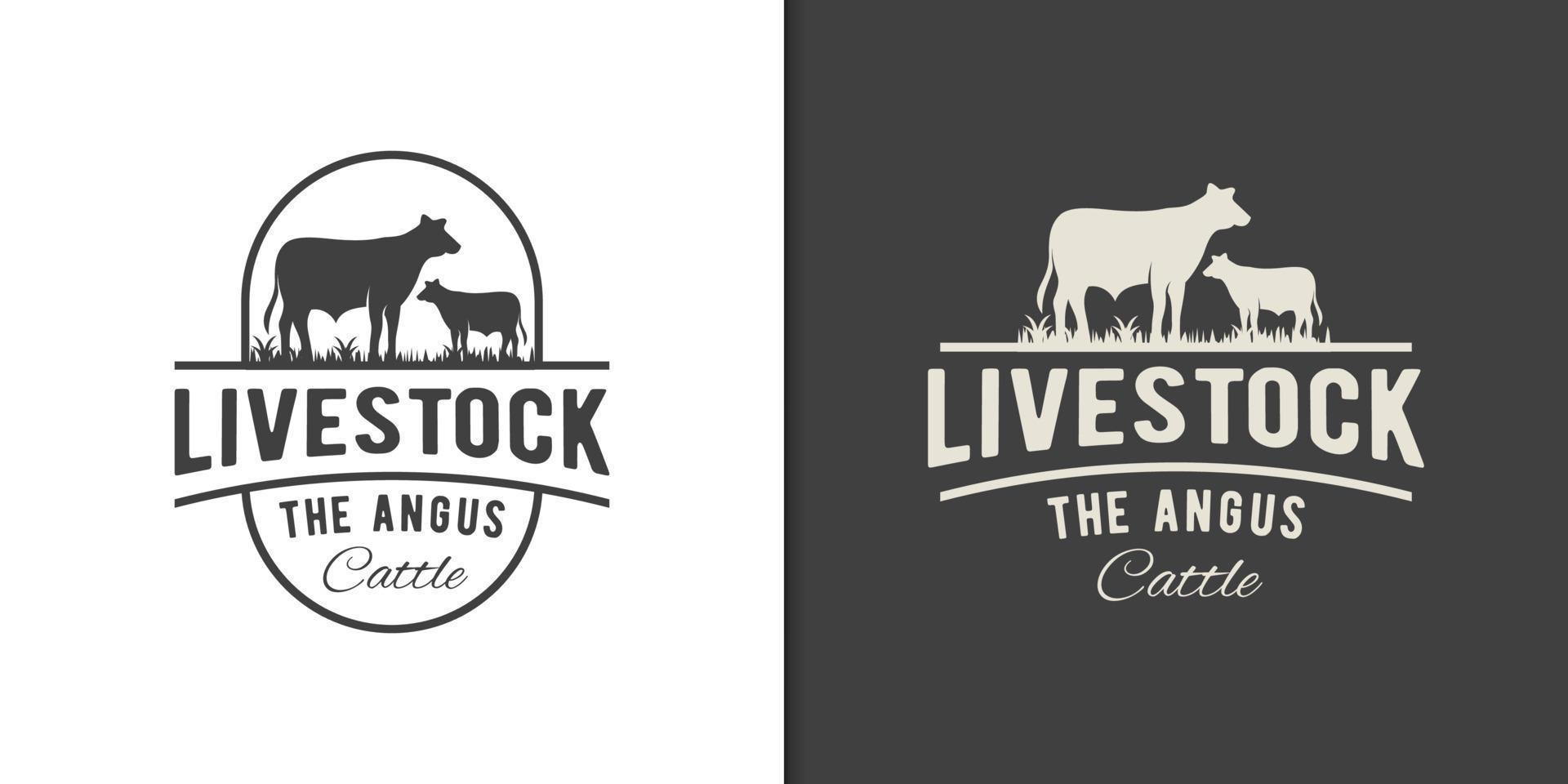 bestiame il modello di logo vintage bovini angus vettore