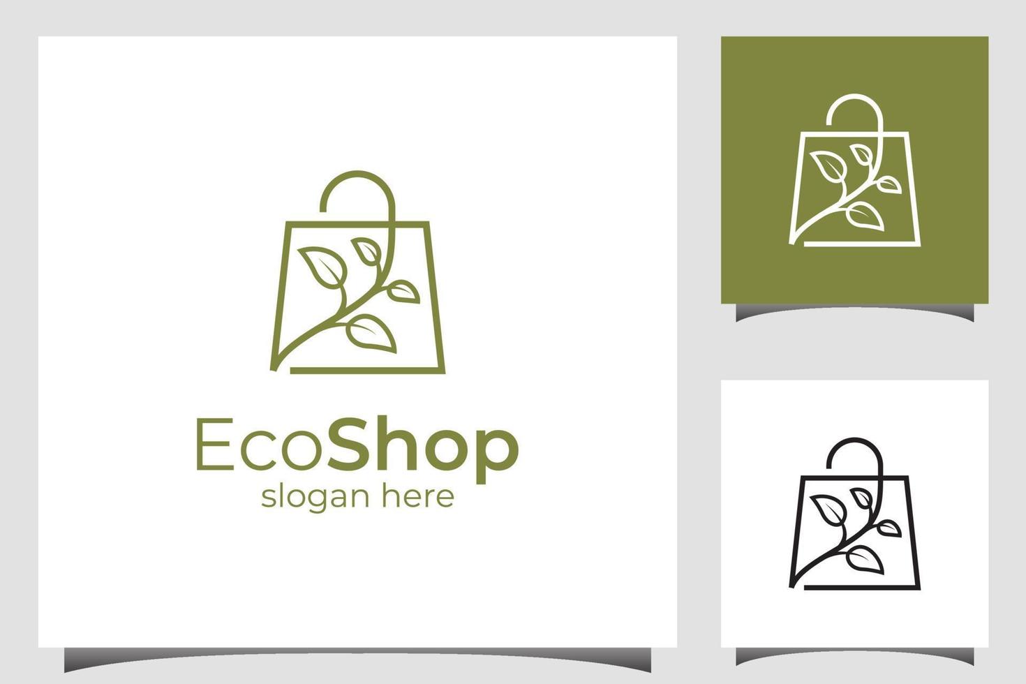 icona della borsa del negozio ecologico o design del logo del negozio naturale linea semplice art vettore