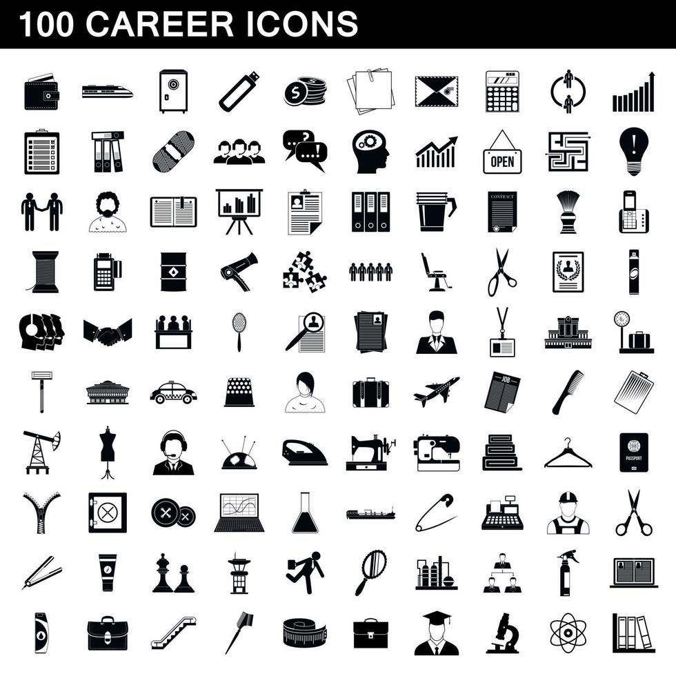 100 icone di carriera impostate, stile semplice vettore