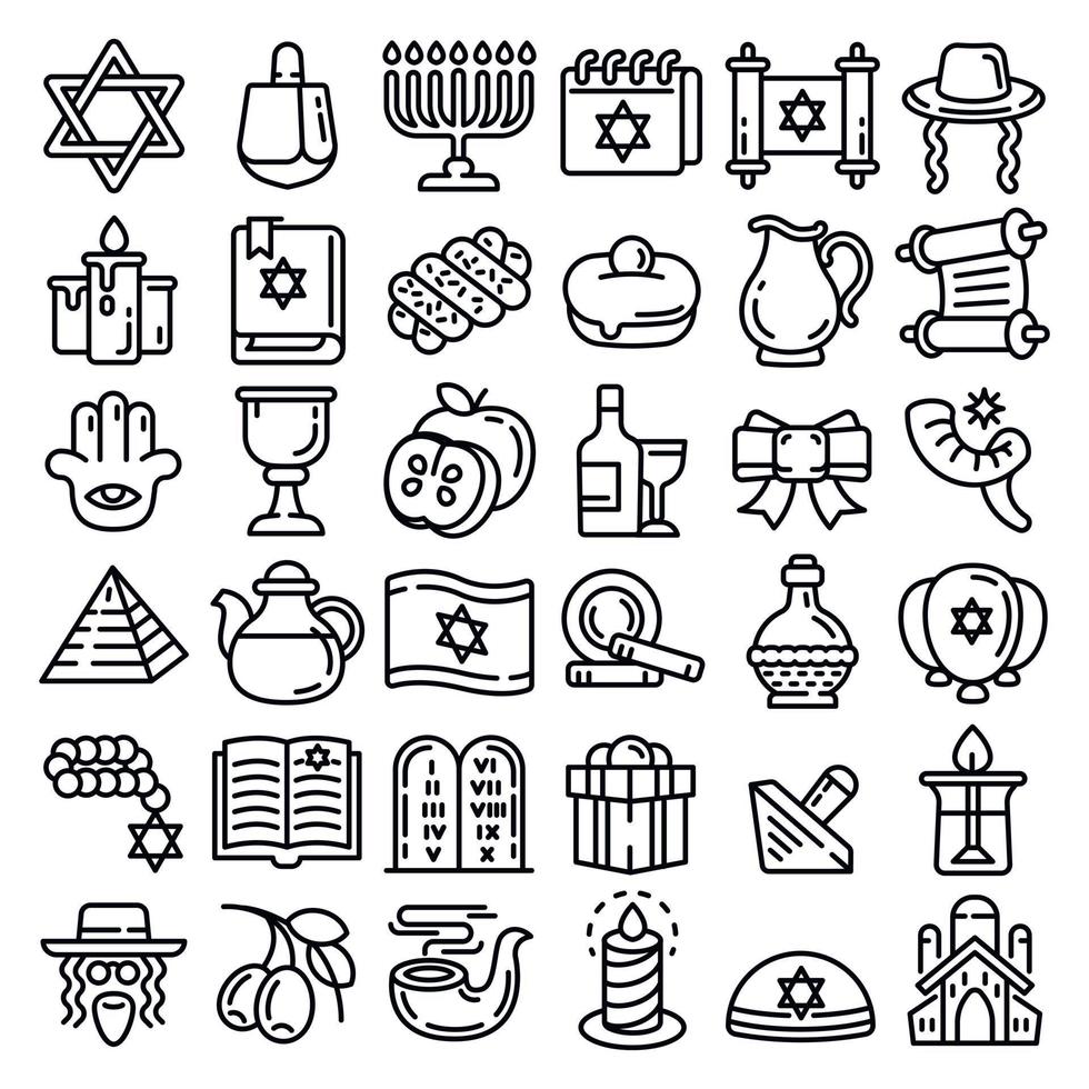 set di icone di hanukkah, stile contorno vettore