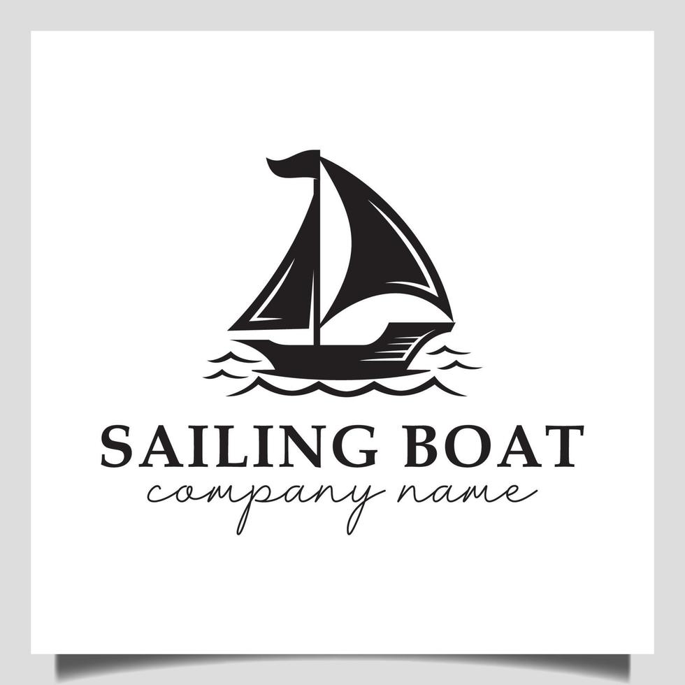 loghi vintage di barca a vela, yacht, silhouette di dhow nave in legno disegno vettoriale sul mare per il design del logo vacanza